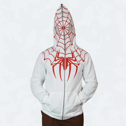 White Spiderman Hoodie Full Zip Up Athletic Fit Fan Gear