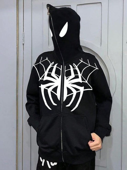 Black Marvel Spider-Man Zip Hoodie | Comfortable Oversized Fit