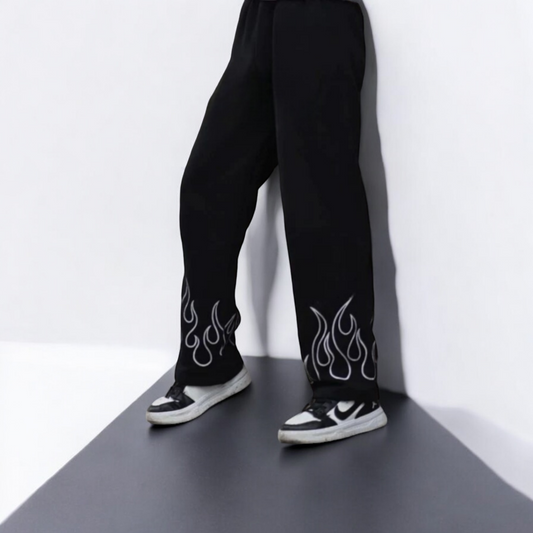 Baggy pant printed black Straight Fit