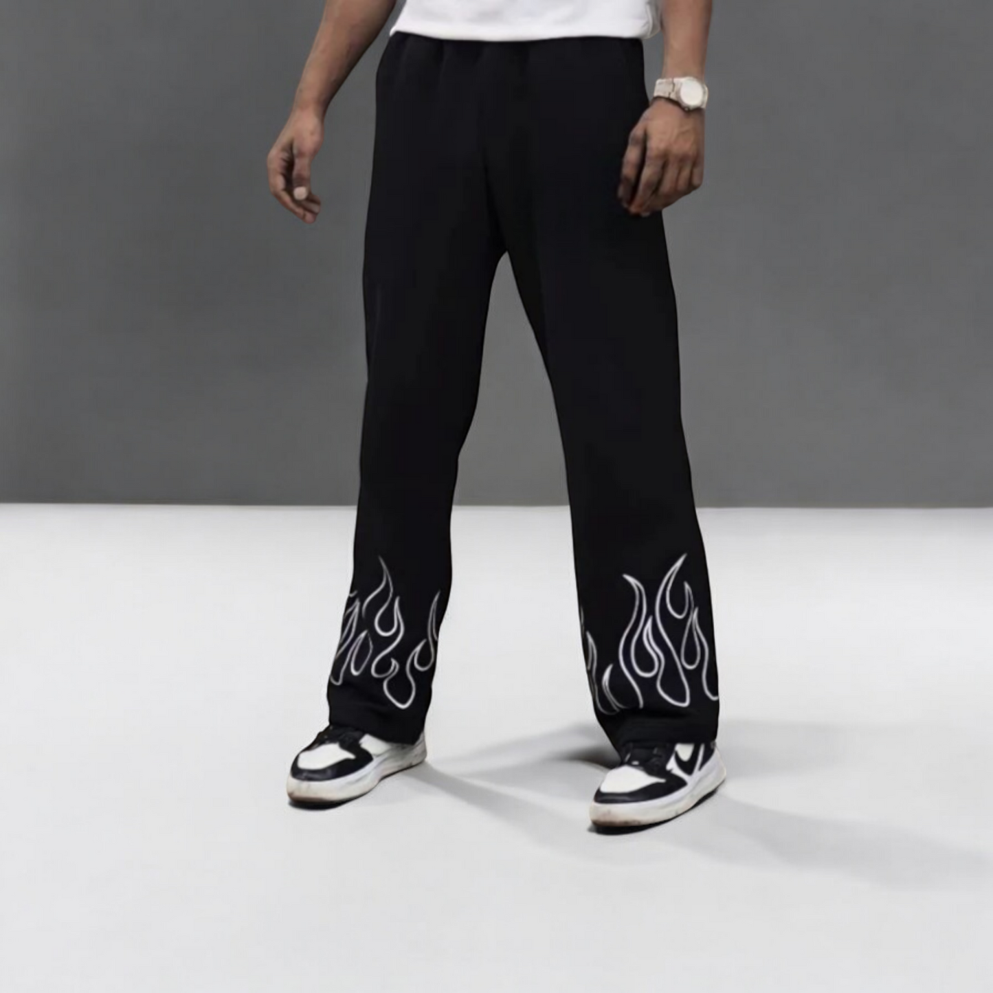 Baggy pant printed black Straight Fit